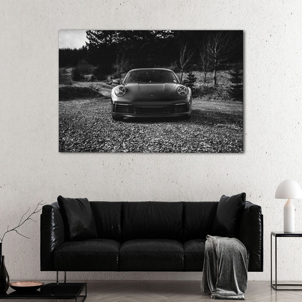 tableau tryptique porsche noire et blanche