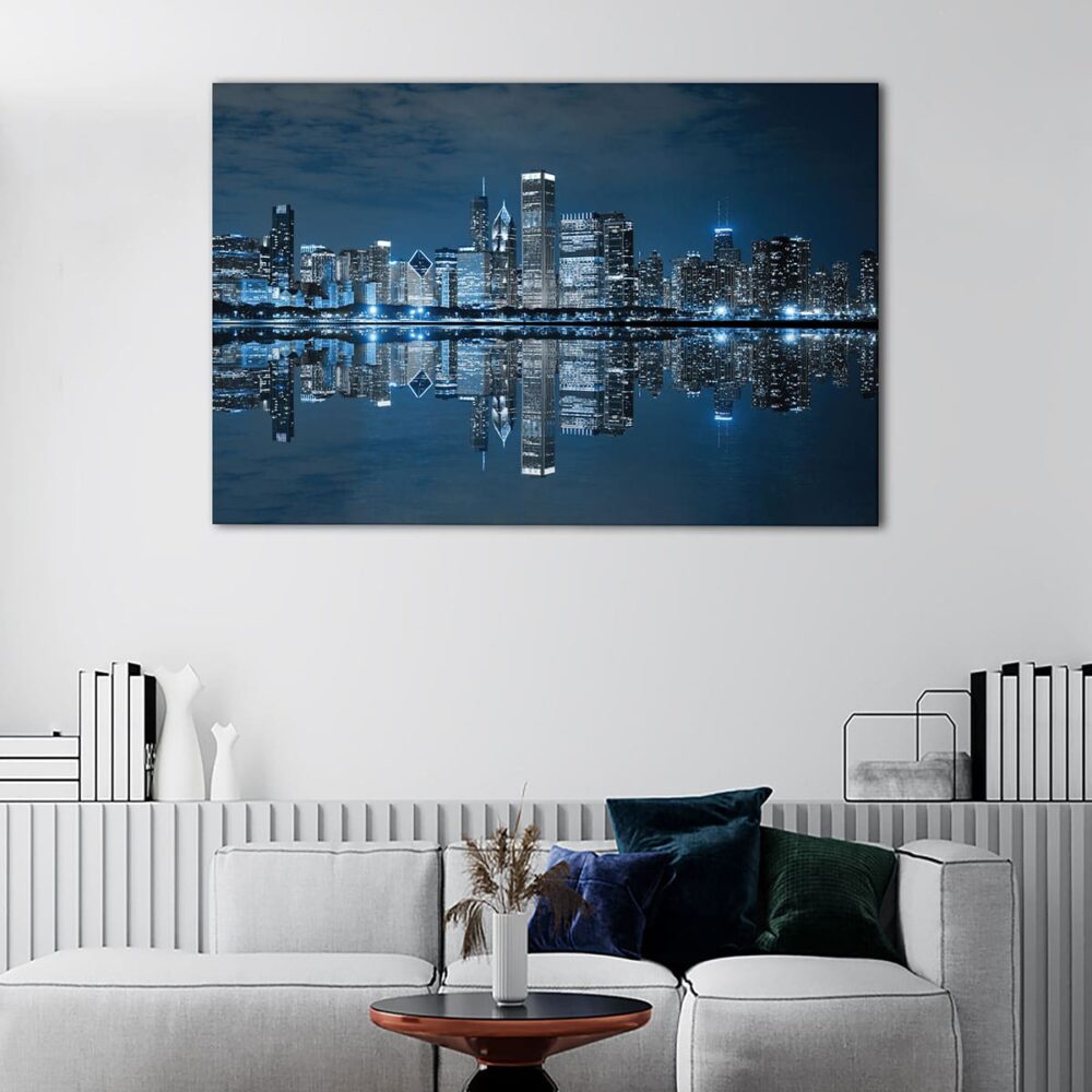 1 panels chicago skyline at night canvas art