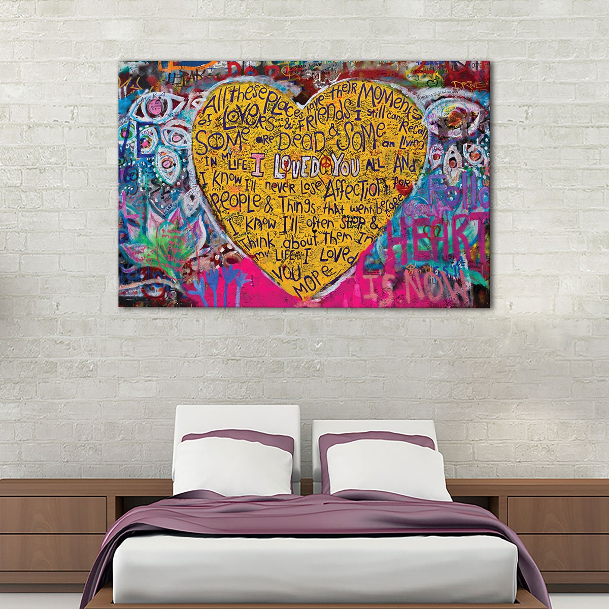 Graffiti Heart Canvas Wall Art  Beatles Lyrics Heart Print