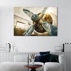 5 panels red old propeller canvas art