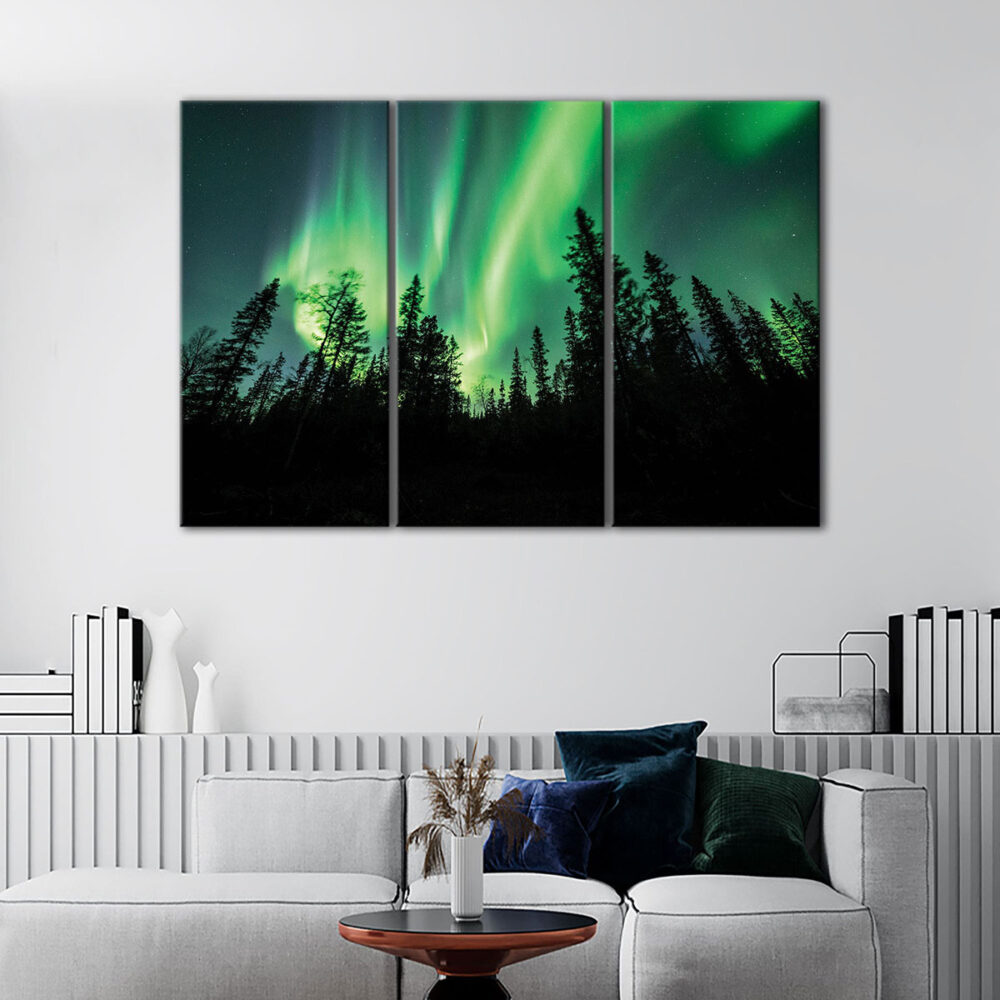 3 panels aurora borealis canvas art
