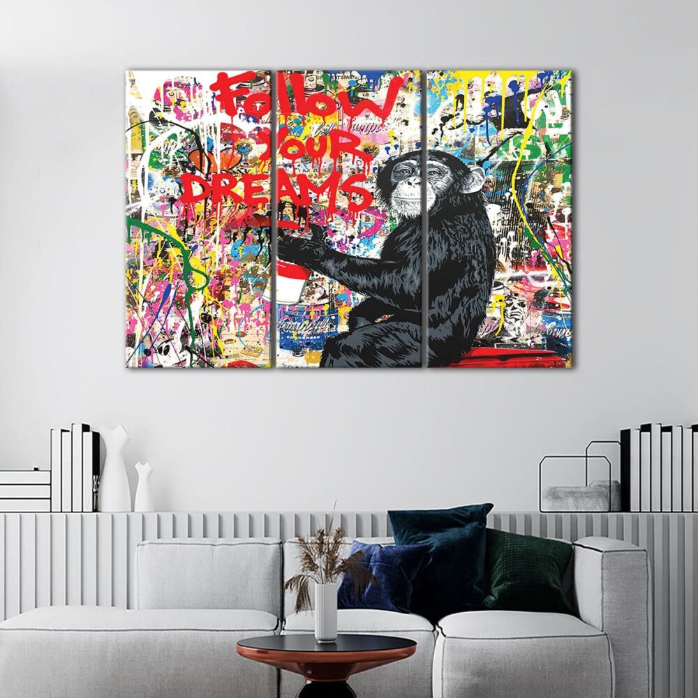 3 panels graffiti graffiti monkey canvas art