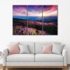 3 panels pink flowers field canvas art