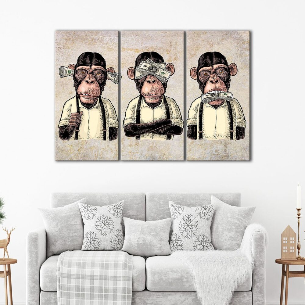 3 panels three wise monkeys canvas art