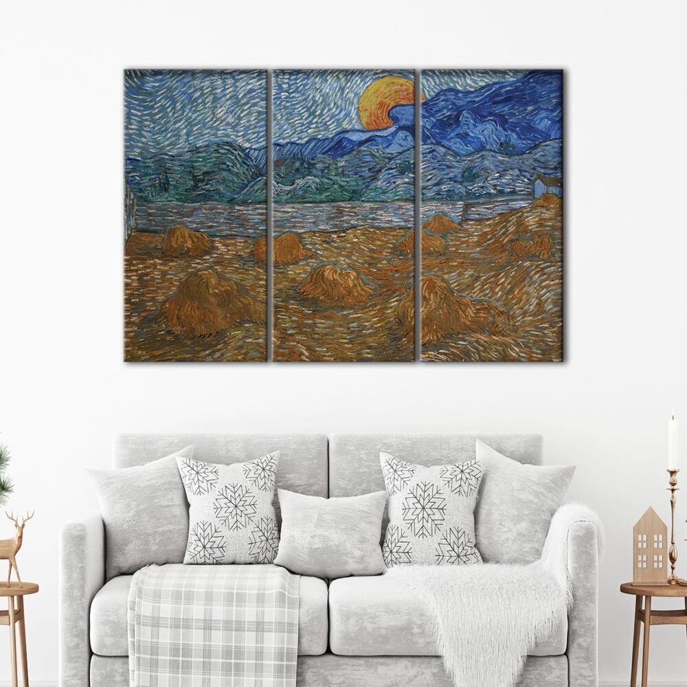 3 panels wheat sheaves field van gogh canvas art