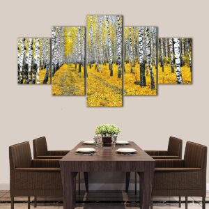 5 panels autumn birch trees canvas art