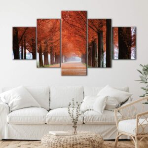 5 panels autumn forest road canvas art