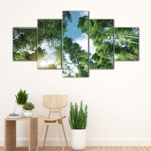 5 panels bamboo trees sunlight canvas art