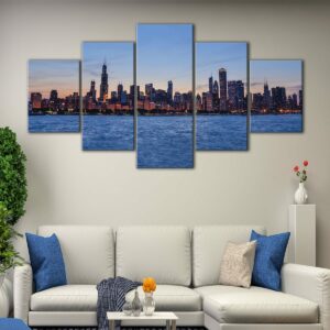 5 panels chicago skyline seaside canvas art