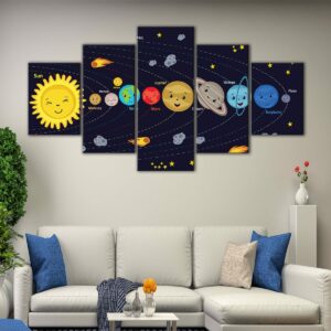 5 panels kids solar system canvas art
