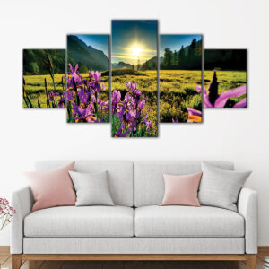 5 panels orchids field sunrise canvas art