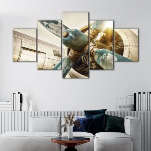 5 panels red old propeller canvas art