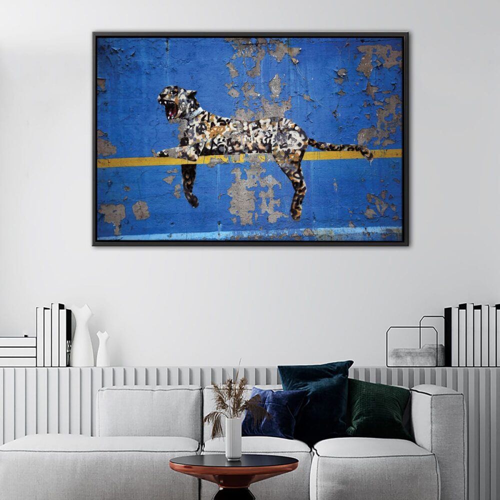 banksy bronx zoo leopard floating frame canvas