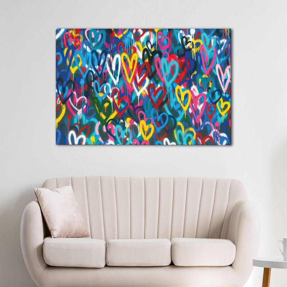 5 panels graffiti hearts canvas art
