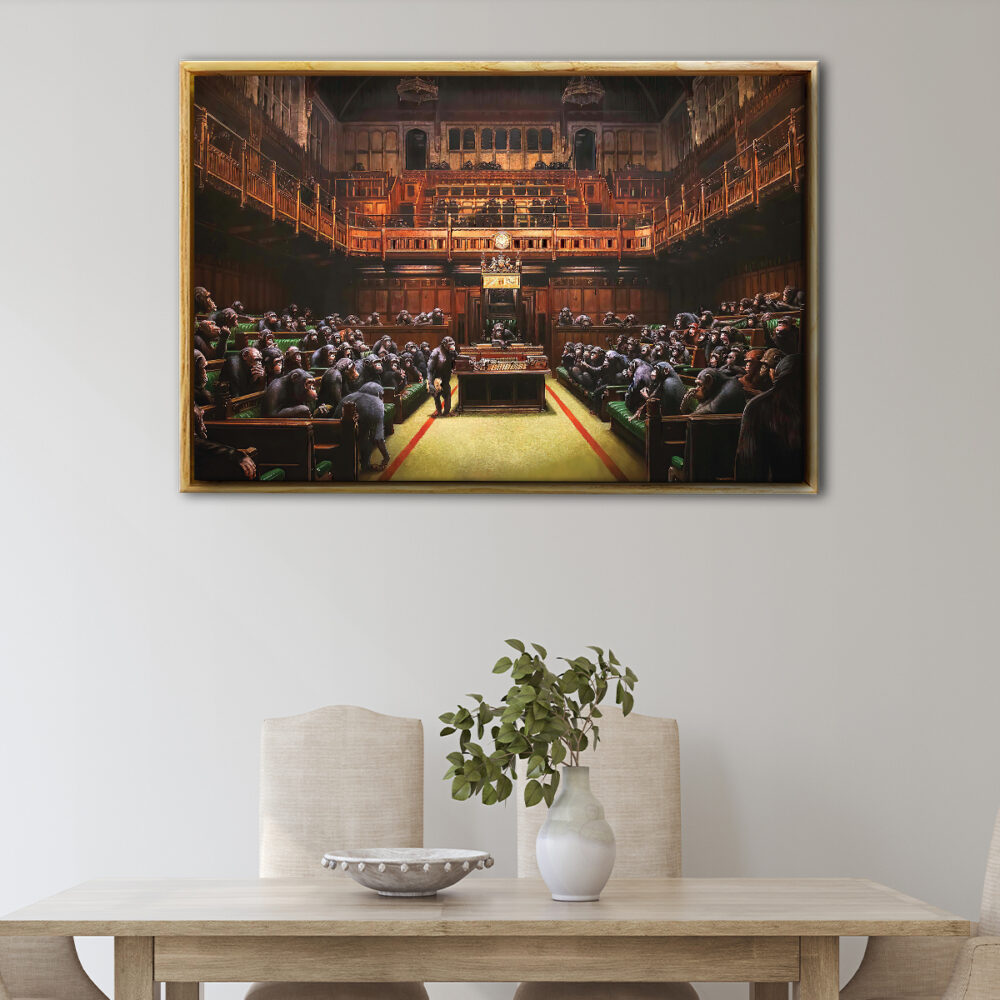 banksy monkey parliamen floating frame canvas