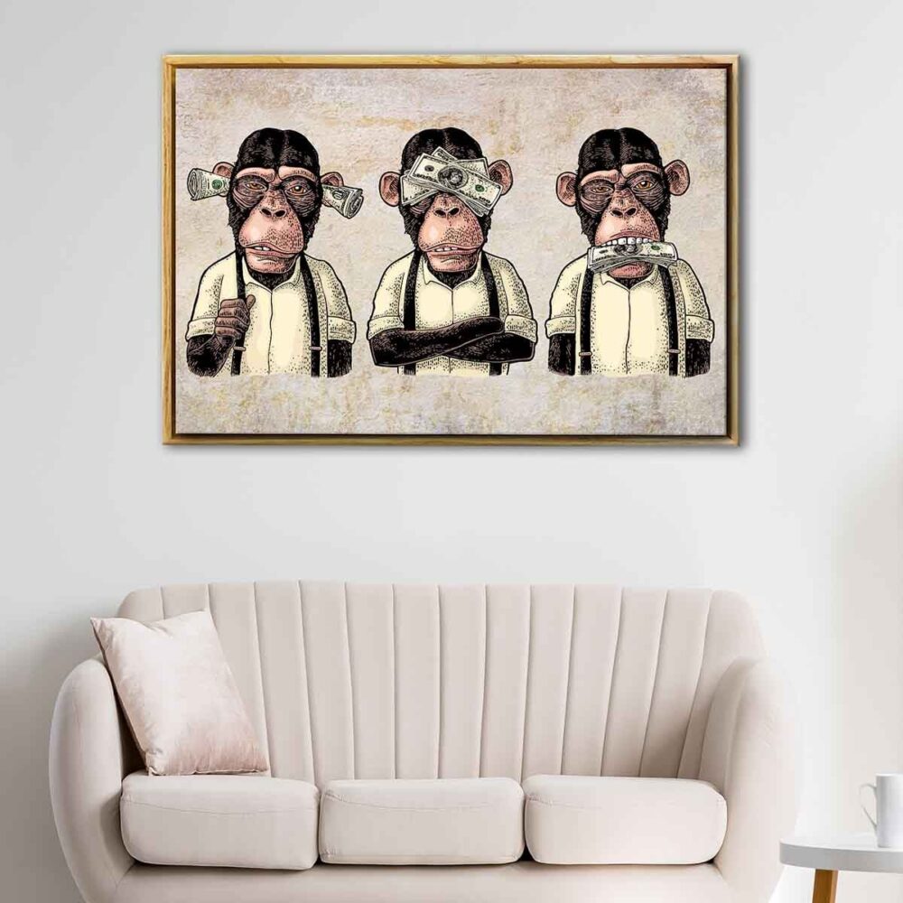 banksy three wise monkeys floating frame canvas