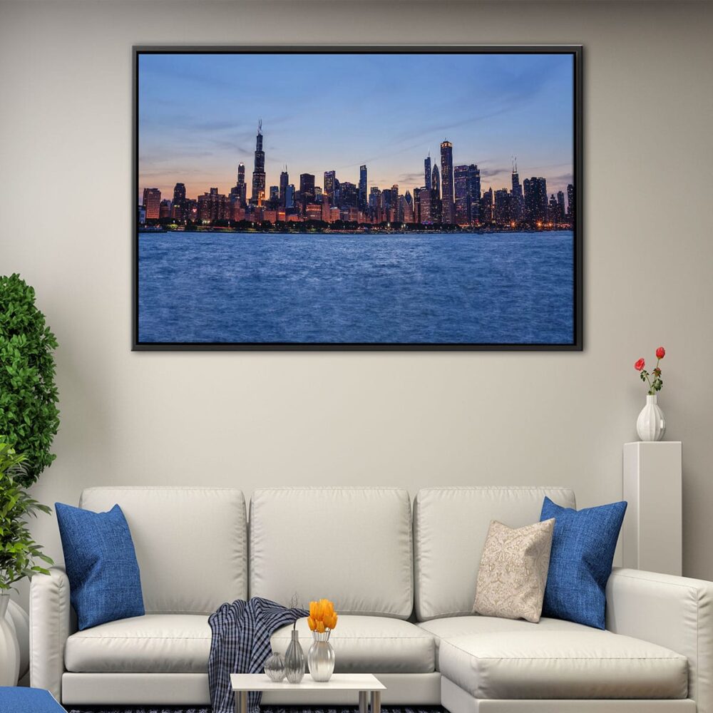 chicago skyline seaside floating frame canvas