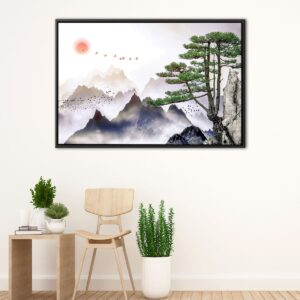 chinese mountain fog floating frame canvas