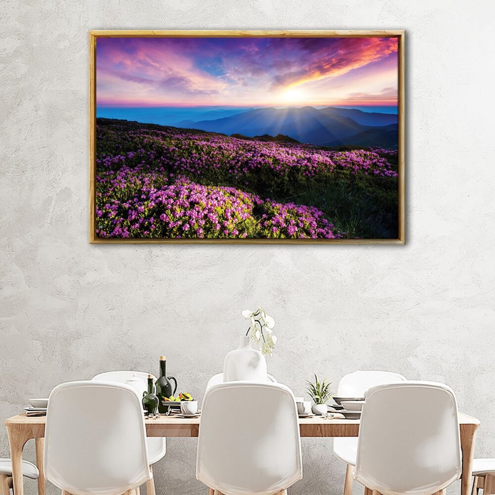 pink flowers field floating frame canvas