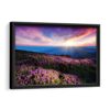 pink flowers field framed canvas black frame