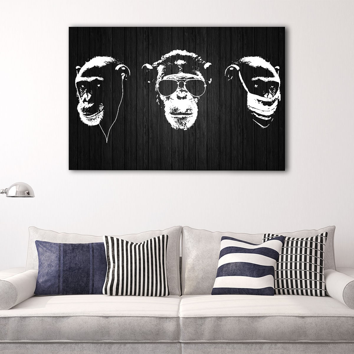 Black & white 3 Modern Wise Swag Monkeys Abstract Canvas Wall Art Picture Print