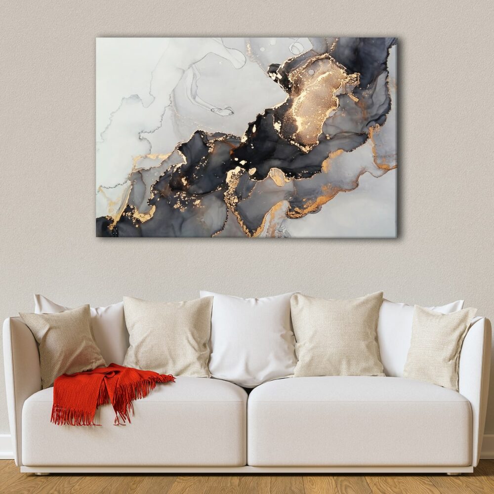 1 panels black and grey marble canvas art