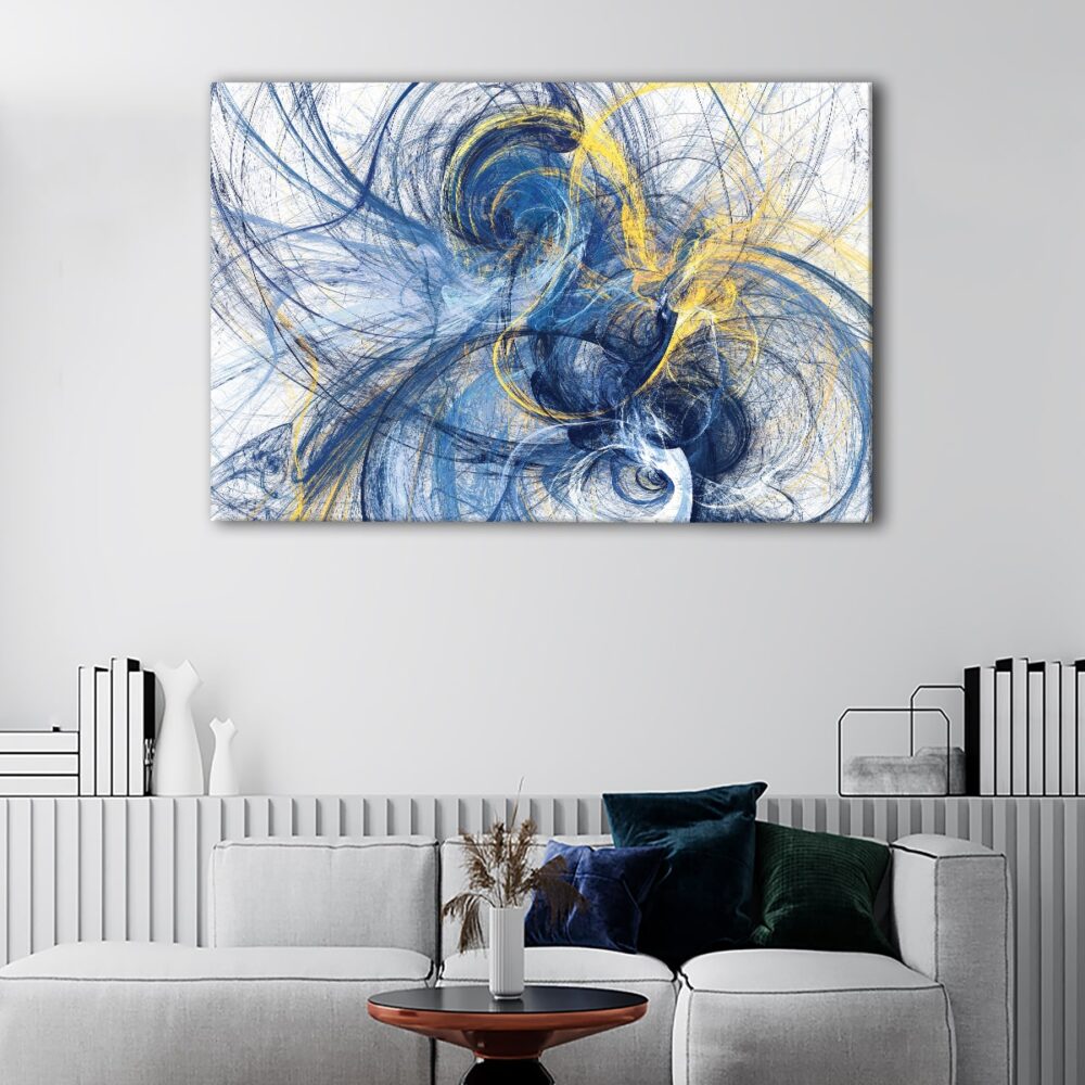 1 panels blue and yellow lines canvas art
