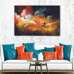 5 panels flying boat canvas art