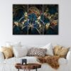 3 panels blue and bronze fracta canvas art