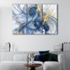 3 panels blue and yellow lines canvas art