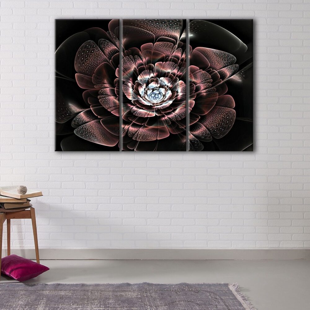 3 panels brown fractal canvas art