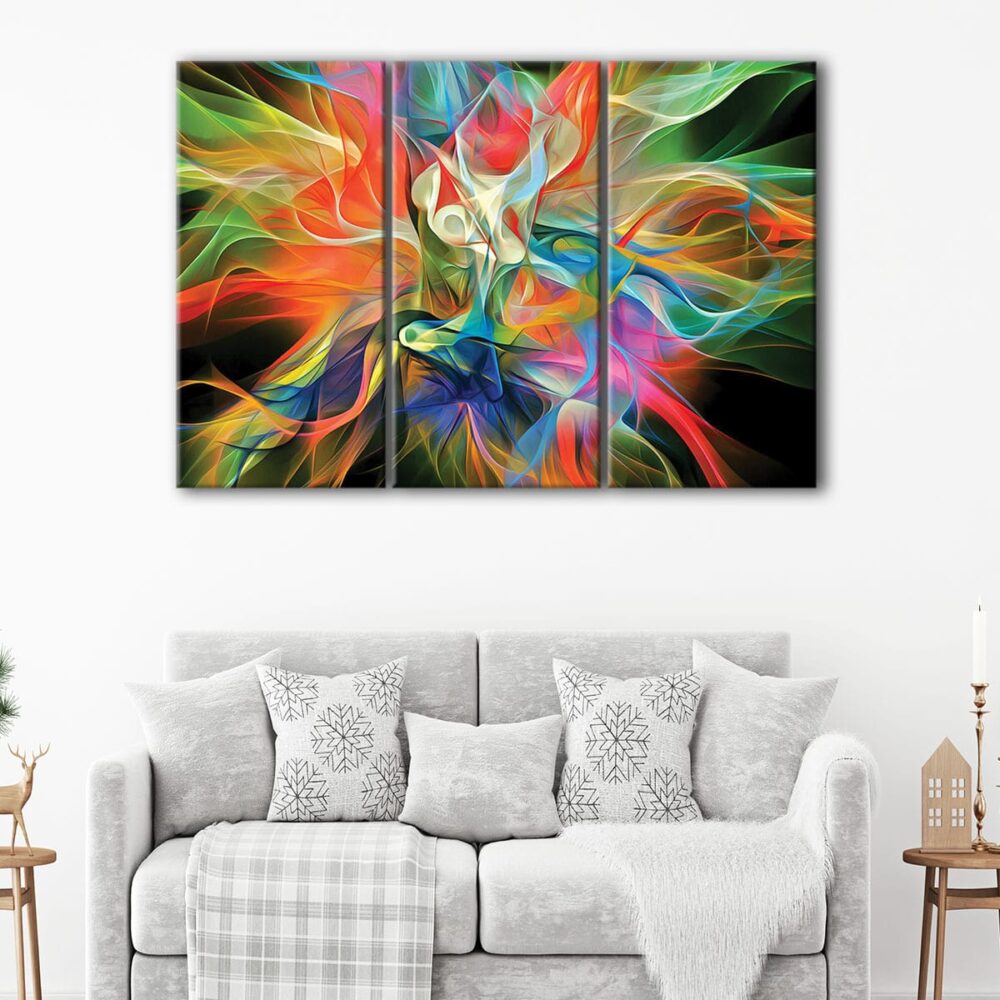 3 panels colorful lines canvas art