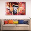 3 panels gorilla smoking cigar canvas art