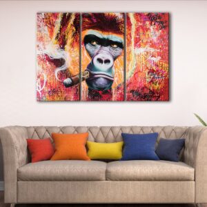 3 panels gorilla smoking cigar canvas art
