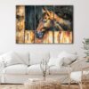 3 panels horse in stable canvas art