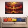 3 panels legendary phoenix canvas art