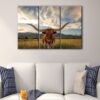 3 panels longhorn cow canvas art