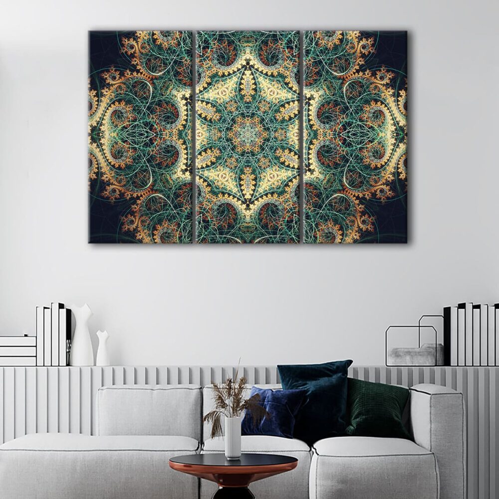 3 panels mandala fractal canvas art