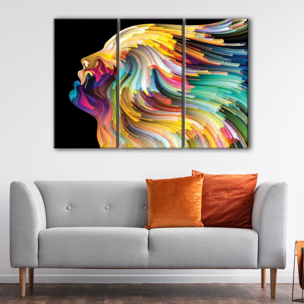 3 panels rainbow face canvas art