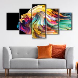 5 panels rainbow face canvas art