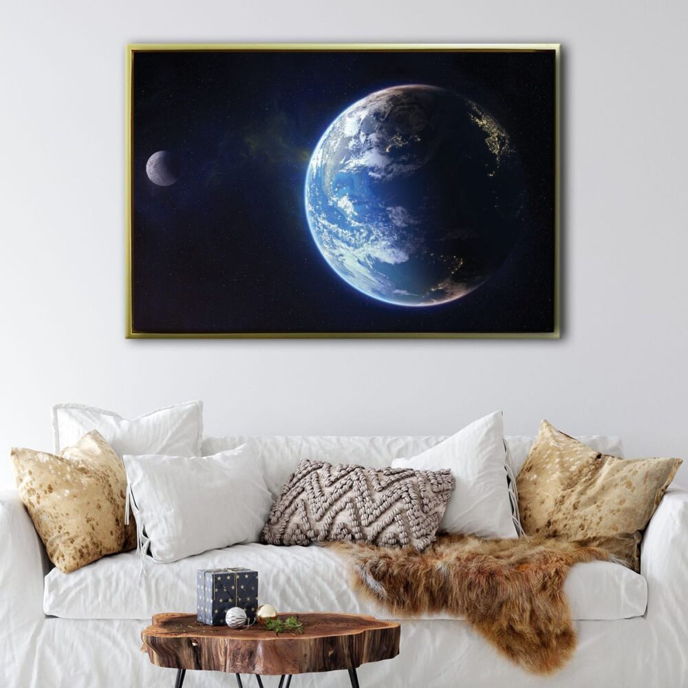 earth and moon floating frame canvas
