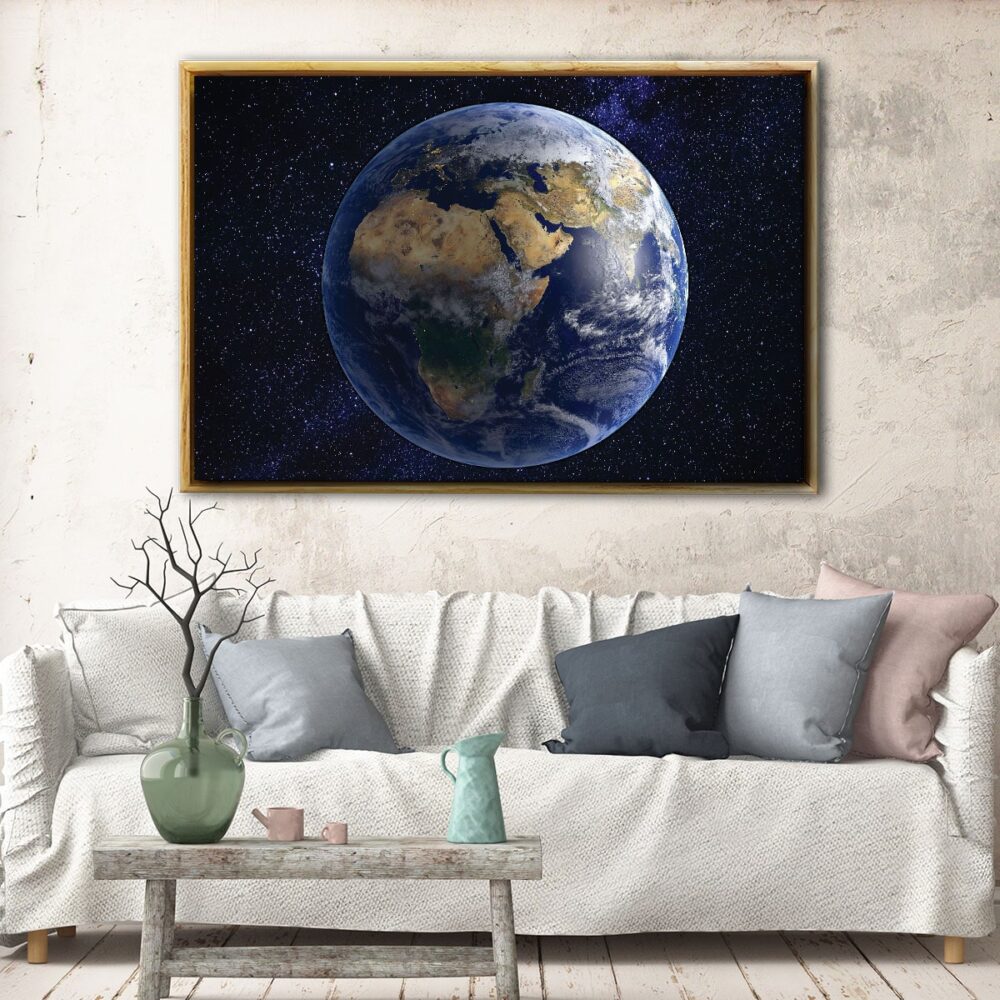 tableau la terre sous les étoiles avec cadre flottant
