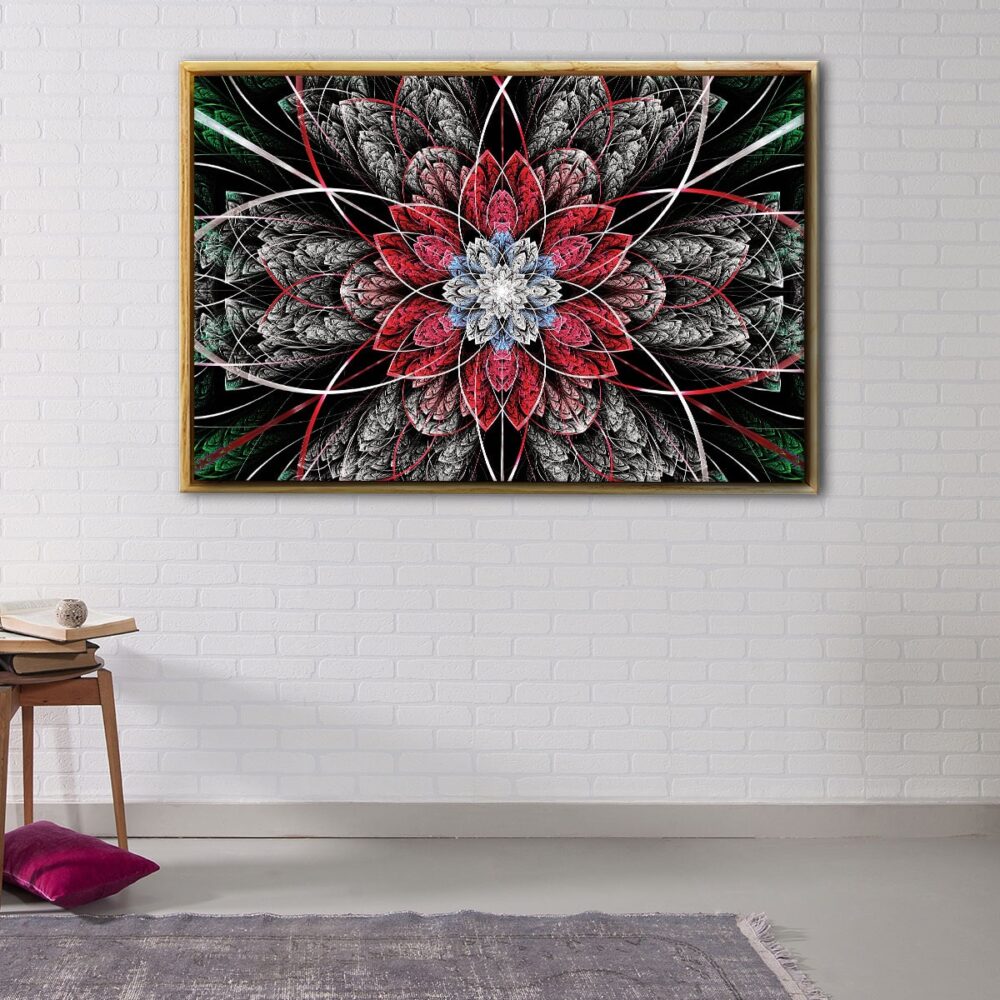 red fractal floating frame canvas