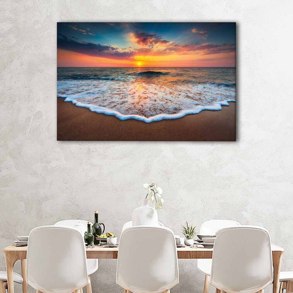 tableau plage au coucher du soleil 5 pièces