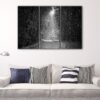 3 panels black and white forest canvas art