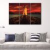3 panels lighthouse in red canvas art