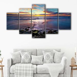 5 panels beach sunrise canvas art