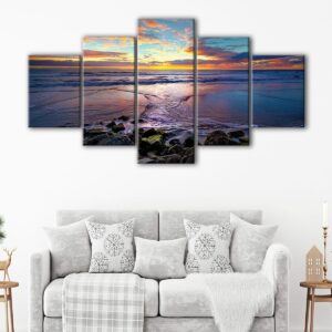 5 panels beach sunrise canvas art