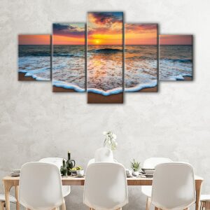 5 panels beach sunset canvas art