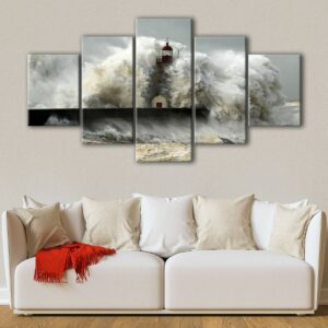 5 panels lighthouse fighting storm canvas art